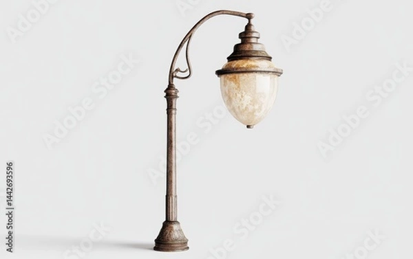 Fototapeta Vintage street lamp with ornate design and warm glowing light
