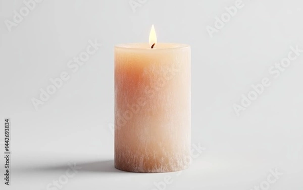 Fototapeta Elegant White Candle with Warm Flame on Subtle Background
