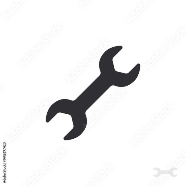 Fototapeta Wrench icon. Tool repair, maintenance and locksmith work. Symbol reliability. Mechanics, manual labor. Settings icon. Options button. Customization button. Logo template. Support. Repair symbol. 