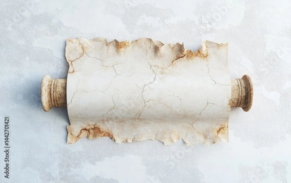 Fototapeta Ancient Scroll with Unfinished Script on Textured Background