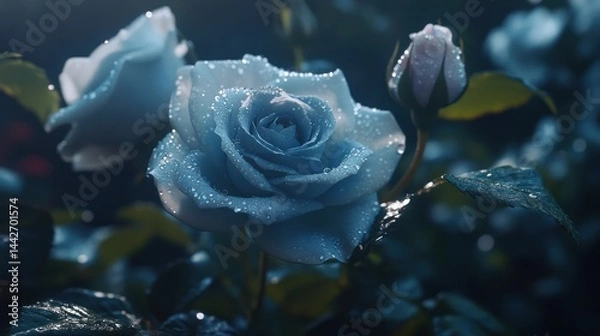 Obraz Enchanted Blue Roses: A Serene Garden