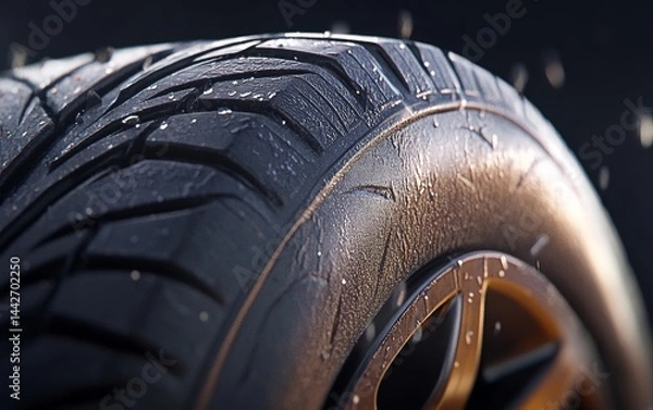 Fototapeta Close-Up Image of Car Tire with Water Droplets on Surface