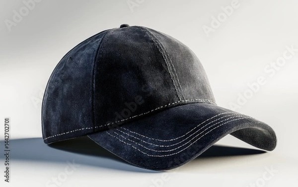 Fototapeta Black Casual Cap with Stitched Brim on Plain Background