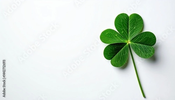 Fototapeta Delicate green clover leaf close-up nature minimalist background top-down view symbol of luck