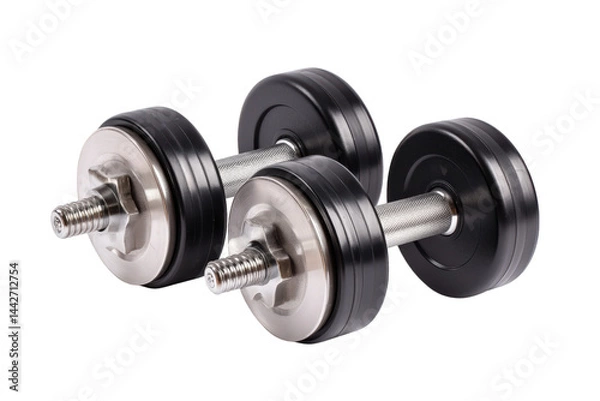 Fototapeta Pair Of Black And Silver Weights On Transparent Backgrounds
