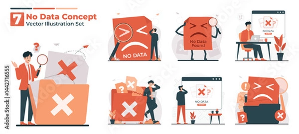 Fototapeta No data concept Illustration set showing data error, missing files, and corrupted documents symbolizing no data access or failure