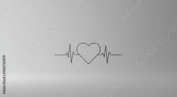 Obraz Simple medical heart icon with pulse line