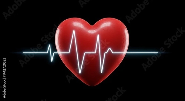 Fototapeta Pulsing ECG through red heart on clean background
