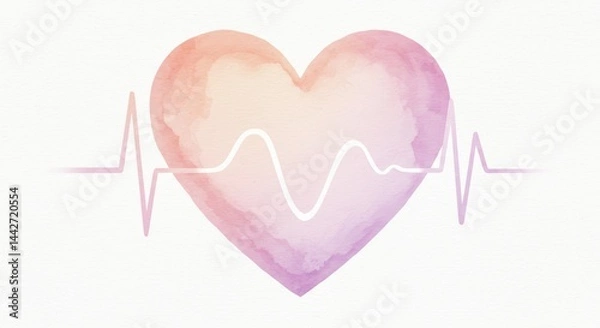 Fototapeta Artistic red heart with gentle ECG overlay