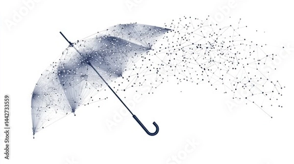 Fototapeta Digital resilience concept shown by umbrella dissolving into connected dots