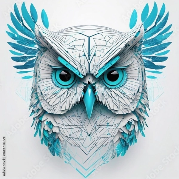 Fototapeta Futuristic Tiffany-Colored Owl Illustration – Symbolic Artwork Depicting Wisdom, Intelligence, and Modern Vision in Stylized Design