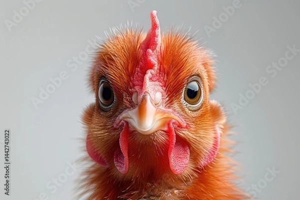 Fototapeta Ultra close up, macro photo of ginger chicken head, with detailed feathers,
