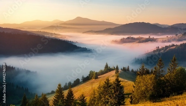 Fototapeta Misty Mountains at Dawn 