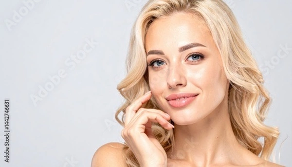 Fototapeta Portrait of beautiful young blonde woman with clean fresh skin 