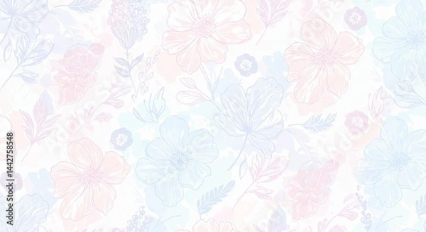 Fototapeta Seamless pastel floral pattern with soft colors and fine lines