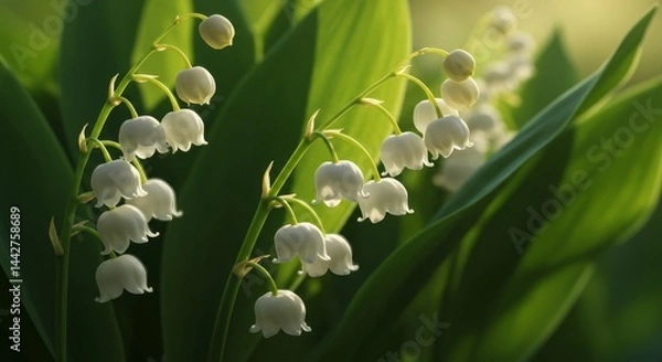 Fototapeta Close-up of lily of the valley shining in sun