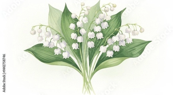 Obraz Delicate watercolor lilies of the valley with soft green foliage