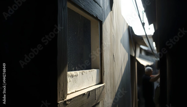 Fototapeta Improvised Window in a Bangkok Slum, smooth light. with white shades