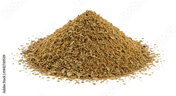 Obraz A close up shot of a pile of light brown granules against a black background in a studio shot  transparent background, white background. isolated on transparent background, png, jpeg, jpg,