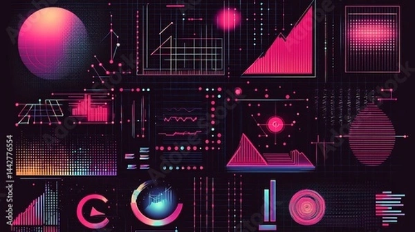 Fototapeta Vibrant data visualization and analysis dashboard concept on dark background