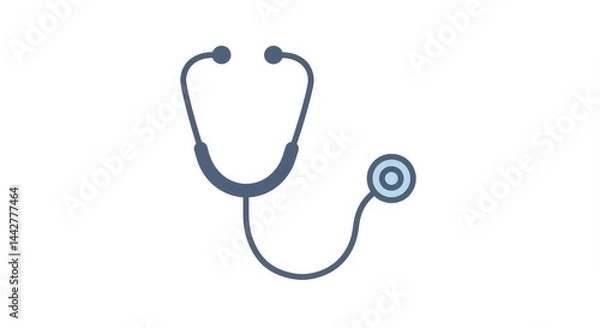 Fototapeta Flat vector icon of stethoscope with soft blue tones, minimal style