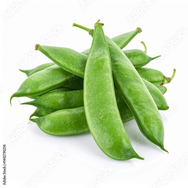 Fototapeta Fresh Green Peas in a Neat Stack on White Background