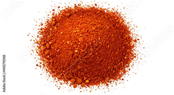 Obraz A top down view of a pile of red chili powder against a black background in a studio shot  transparent background, white background. isolated on transparent background, png, jpeg, jpg,