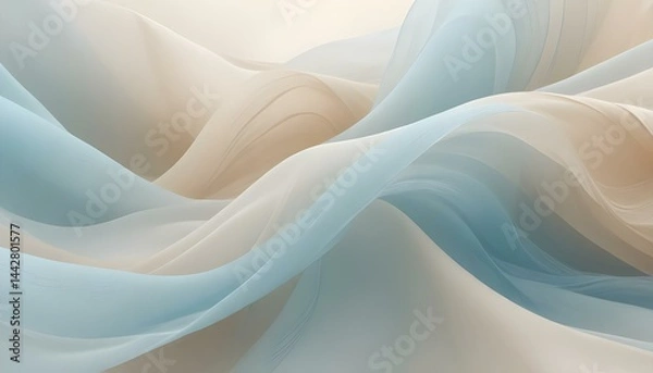 Fototapeta Abstract artwork featuring flowing, layered fabric in soft pastel colors, creating a serene and elegant design.