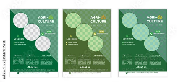 Fototapeta a bundle of 3 templates agriculture flyer design, in blue color, and modern design,marketing,medical proposal, promotion, advertise, publication and editable vector template design.
