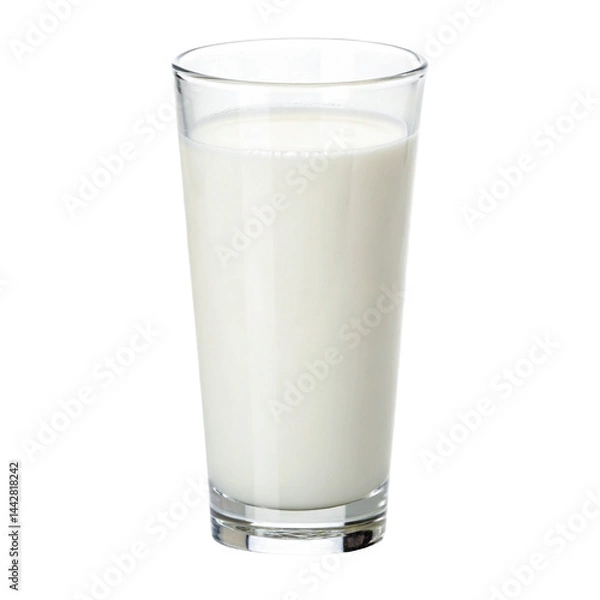 Fototapeta Refreshing glass of milk isolated on a bright transparent background. Photorealistic PNG file with no shadows. Ideal for presentations, packaging, advertising, and promotional design projects