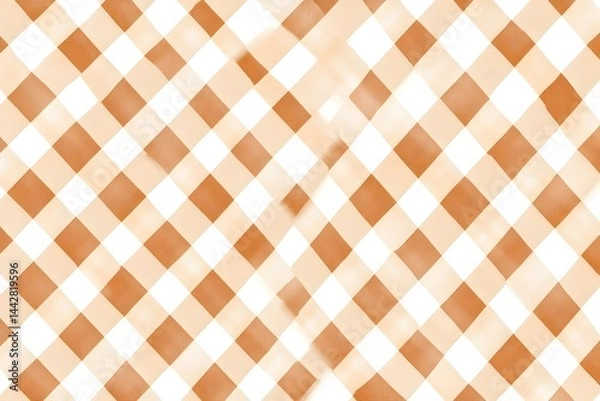 Fototapeta Watercolor-effect gingham pattern in light brown and white, showing a soft, slightly blurred texture