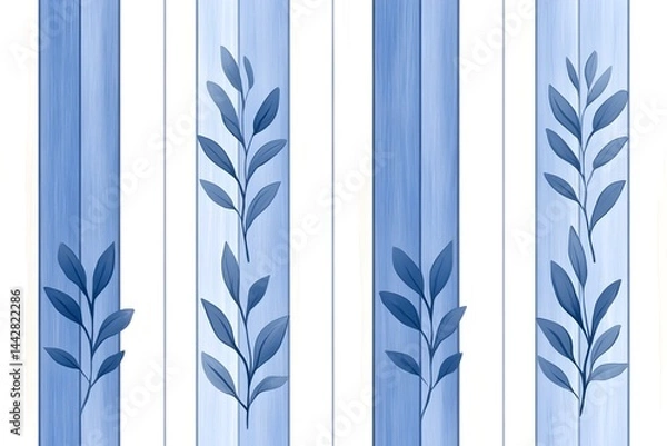 Obraz Vertical blue stripes with repeating stylized leaf sprigs