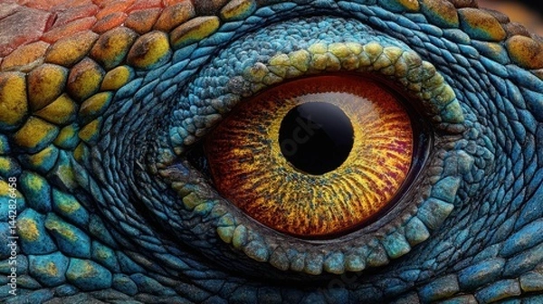 Fototapeta Reptilian Gaze: Close-Up of a Colorful Lizard Eye