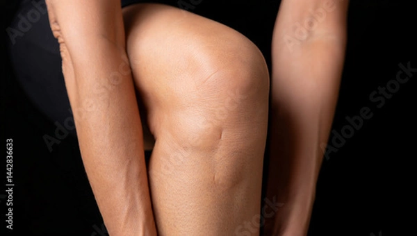 Fototapeta close-up of a woman’s thigh and knee joint and hand