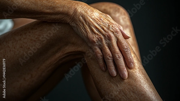 Fototapeta close-up of a woman’s thigh and knee joint and hand