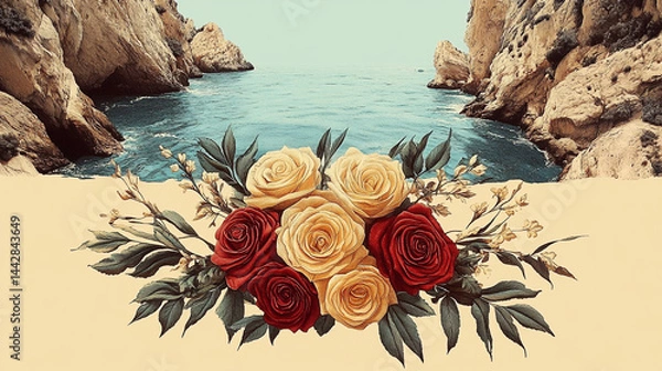 Fototapeta red rose on the beach