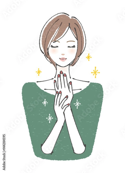 Fototapeta ネイル　クリスマス　女性　目をつぶる　