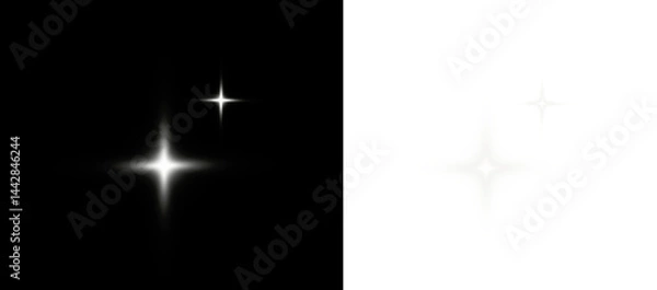 Fototapeta PNG magical white flash and starlight with glowing lens beam, shine effect and night sparkle in fantasy celebration background, PNG shimmer twinkle light explosion for isolated cosmic design.