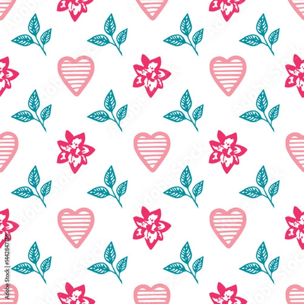 Obraz Seamless pattern with vector leaves and heart. Floral illustration. Can be used for making wallpaper, fabrics and other types of products