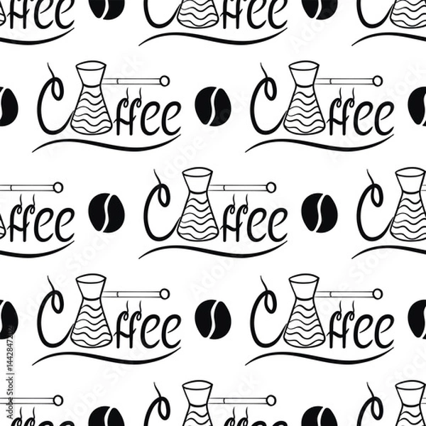 Obraz Seamless pattern with the inscription coffee and a coffee cup. Can be used for making wallpaper, fabrics and other types of products