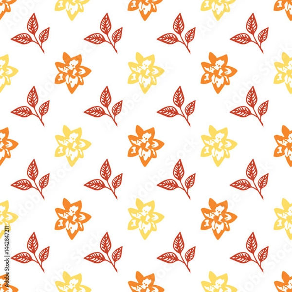 Obraz Seamless pattern with vector leaves and flower. Floral illustration. Can be used for making wallpaper, fabrics and other types of products