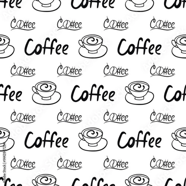 Obraz Seamless pattern with the inscription coffee and a coffee cup. Can be used for making wallpaper, fabrics and other types of products