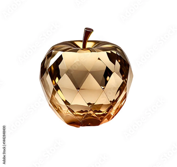Fototapeta A golden crystal apple, isolated on a white background.
