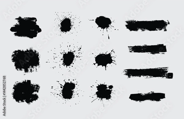 Fototapeta Brush line set. Vector calligraphy paint strokes. Vintage Chinese brushstrokes collection. Straight long hand drawn stripes background. Abstract black ink grungy lines