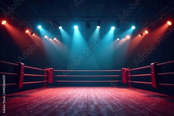 Obraz Empty boxing ring at night, spotlights glow on canvas, sports, arena, strength