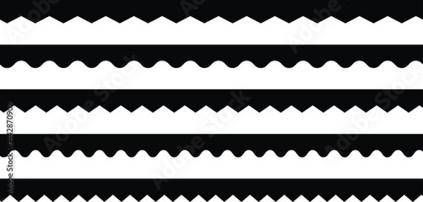 Fototapeta Horizontal zig zag line. Scalloped edge vector. Seamless line zigzag pattern design. Simple scalloped border, texture ribbons, seamless pattern Vector illustration. Zigzag stripes set. 