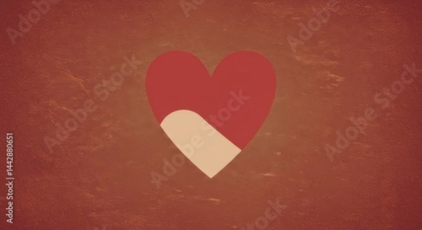 Fototapeta Flat red heart with subtle patch on rough surface