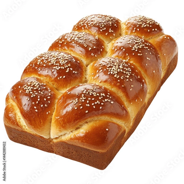 Obraz Freshly Baked Challah Bread with Sesame Seeds, Perfect for Celebrations and Family Gatherings on transparent background