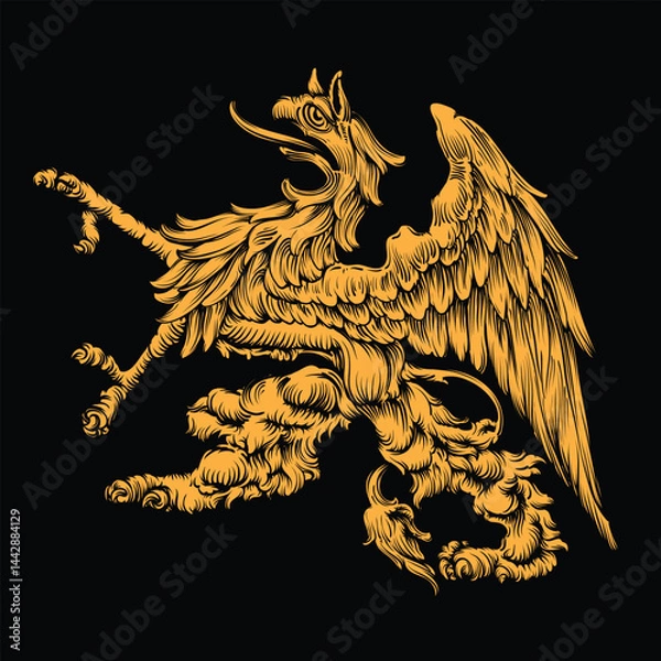 Fototapeta Freehand drawing mythical griffin, used in medieval heraldry.