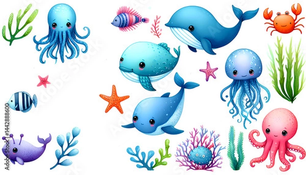 Obraz Set of colorful fishes - colorful watercolor image